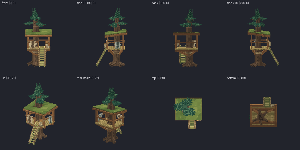 Hunting tree stand from eight angles