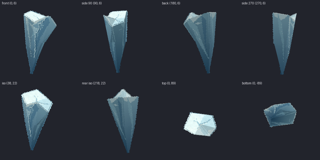 Ice shard projectile from eight angles