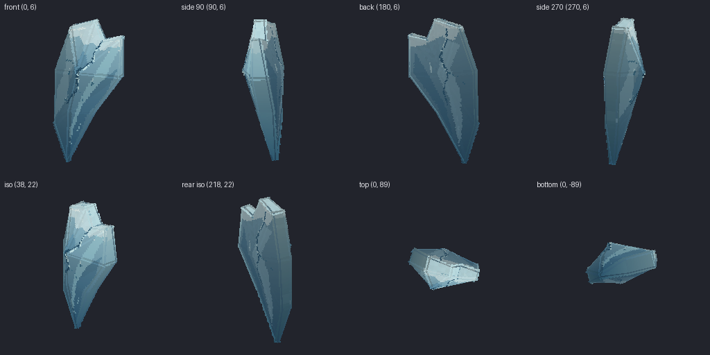 Ice shard projectile from eight angles
