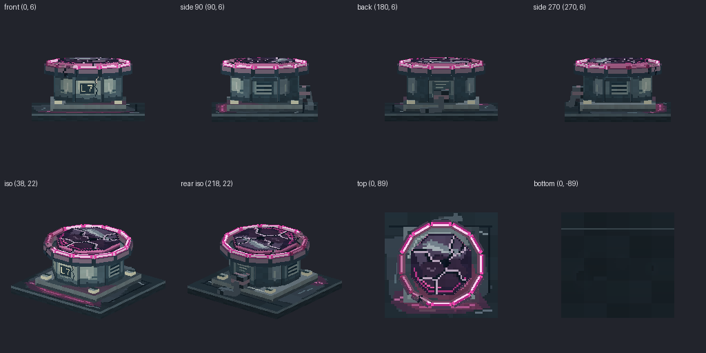 Landing pad beacon from eight angles