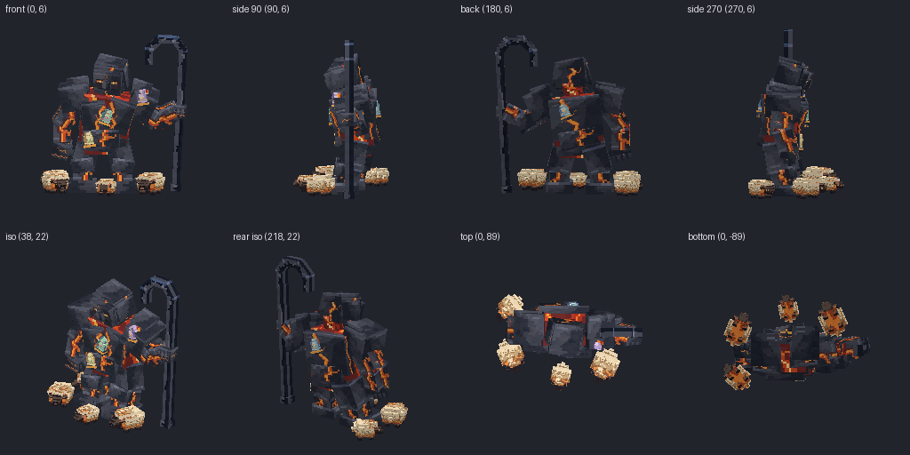Lava colossus from eight angles