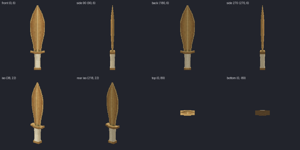 Leaf-blade xiphos from eight angles