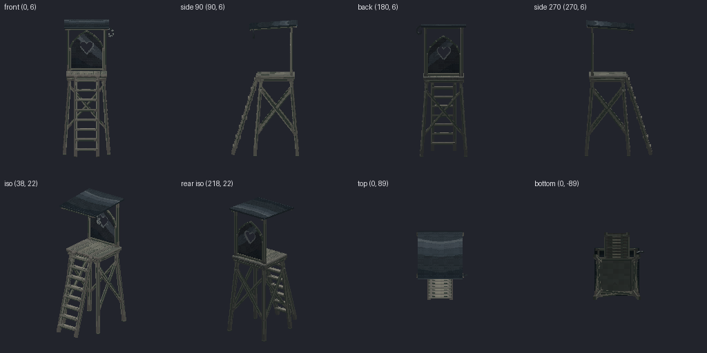 Lifeguard chair from eight angles