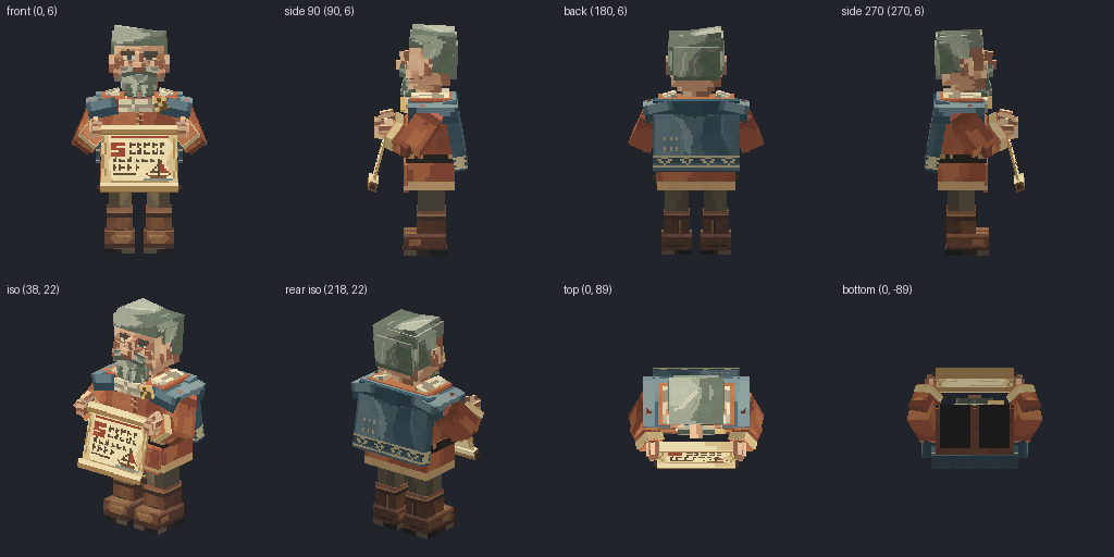 Longhouse skald from eight angles