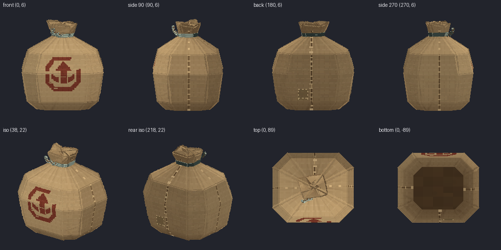 Money sack from eight angles