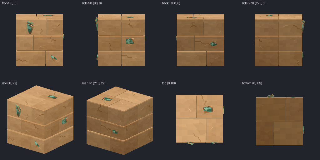 Mud brick block from eight angles