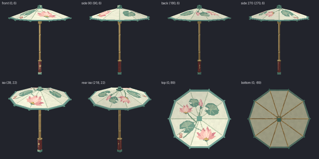 Paper parasol from eight angles