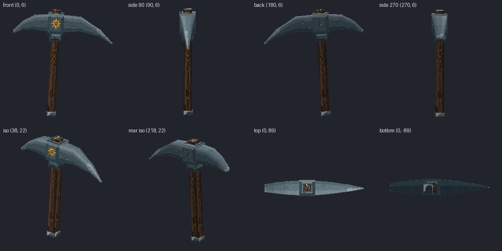 Pickaxe from eight angles