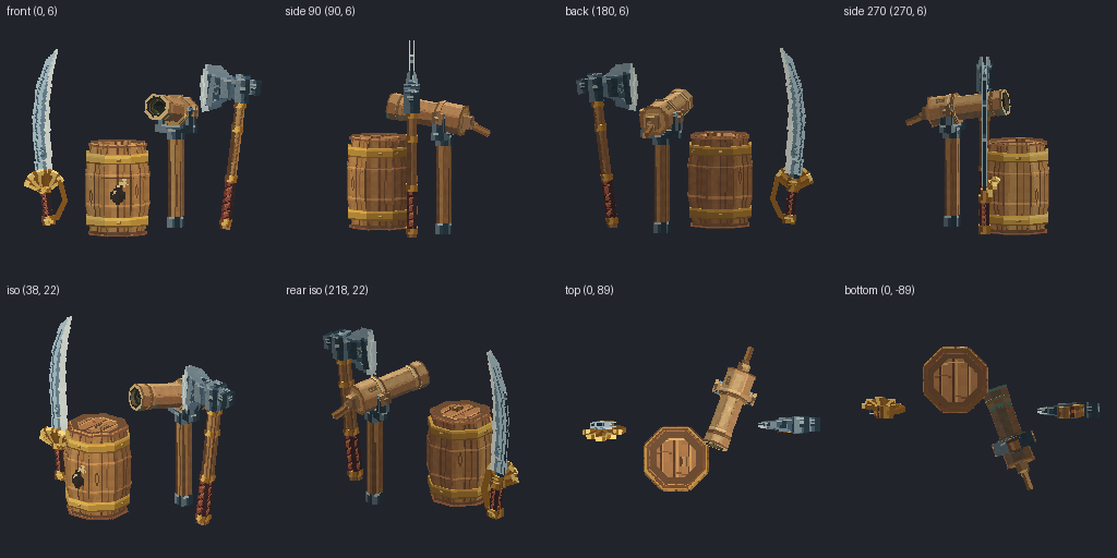 Pirate boarding weapon set from eight angles