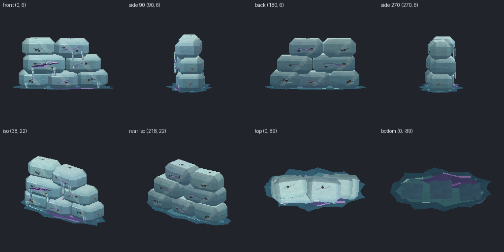 River stones from eight angles