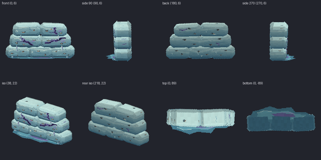 River stones from eight angles