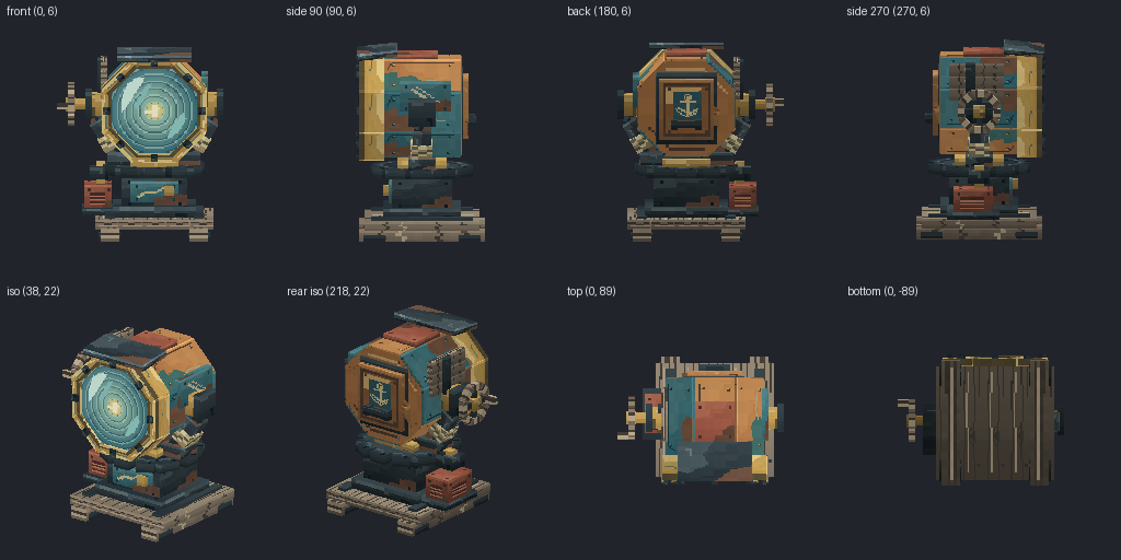 Rotating lighthouse lamp room from eight angles