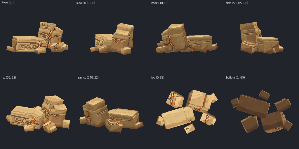 Ruin fragments from eight angles
