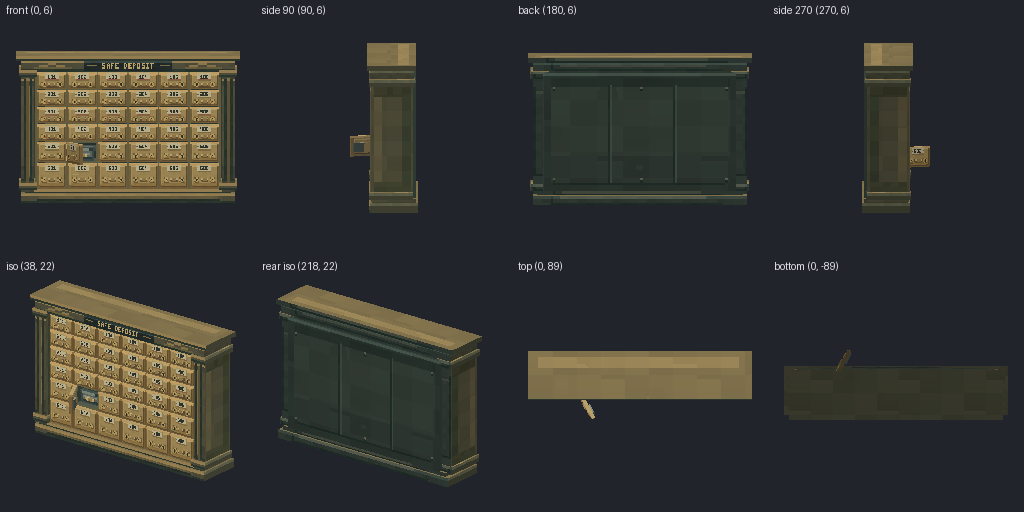 Safe deposit box wall from eight angles