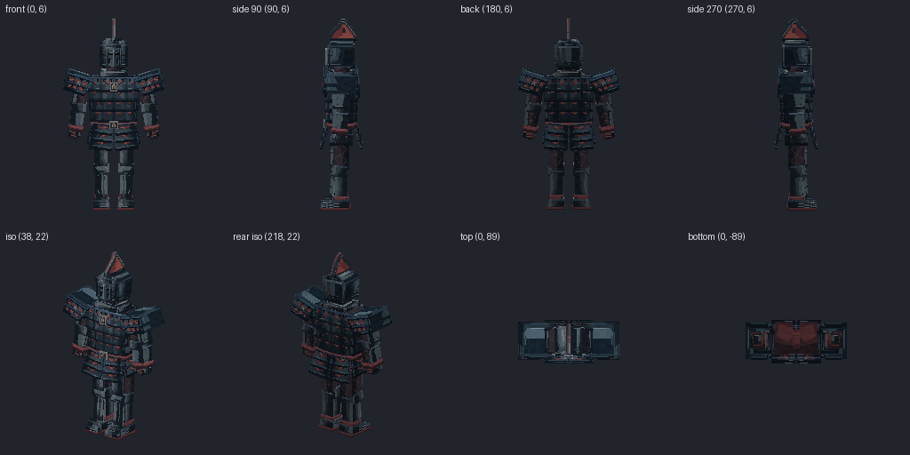 Samurai lacquered lamellar set from eight angles
