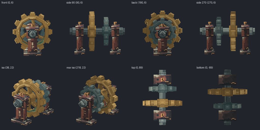 Shaft with cogs from eight angles