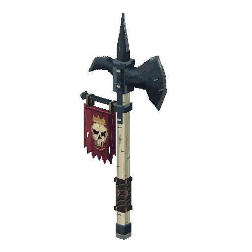Siege-forged halberd with a hanging banner, free Hytale model