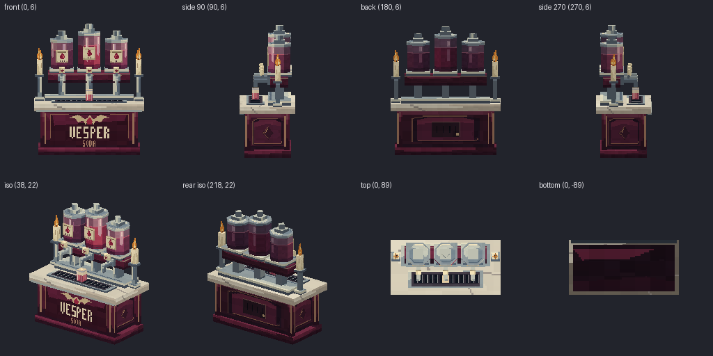 Soda fountain counter from eight angles
