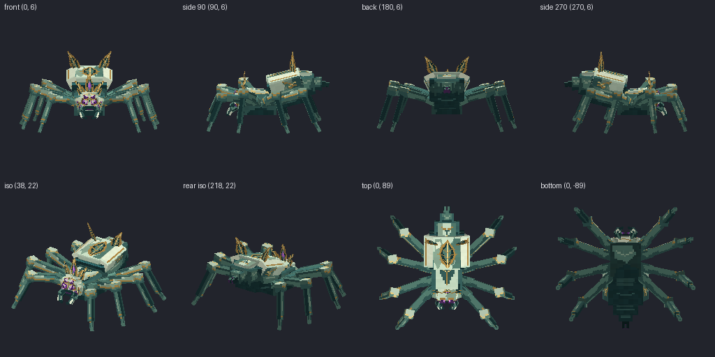 Spider broodmother from eight angles