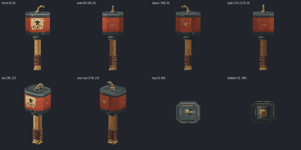 Stick grenade from eight angles