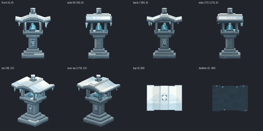Stone garden lantern from eight angles