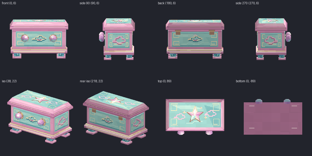 Storage chest from eight angles