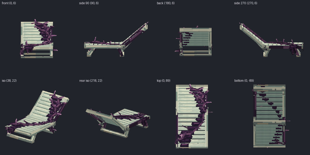 Sun lounger from eight angles