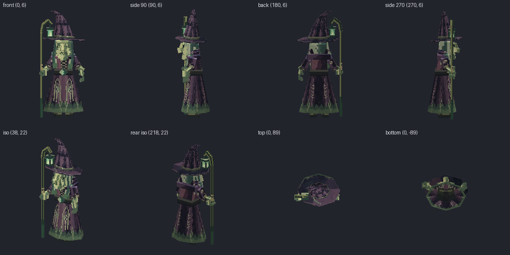 Swamp witch matriarch from eight angles