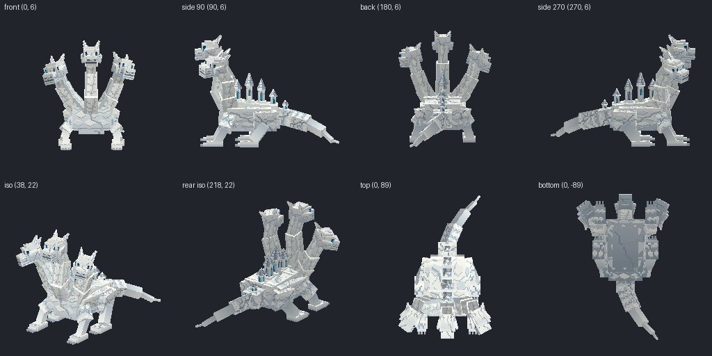 Three-headed hydra from eight angles