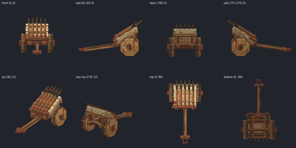 Towed missile launcher from eight angles