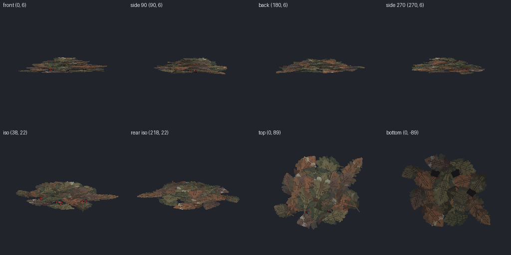 Wet leaf pile from eight angles