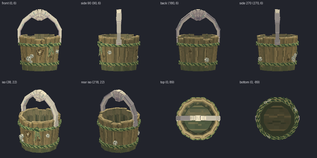 Wooden bucket from eight angles