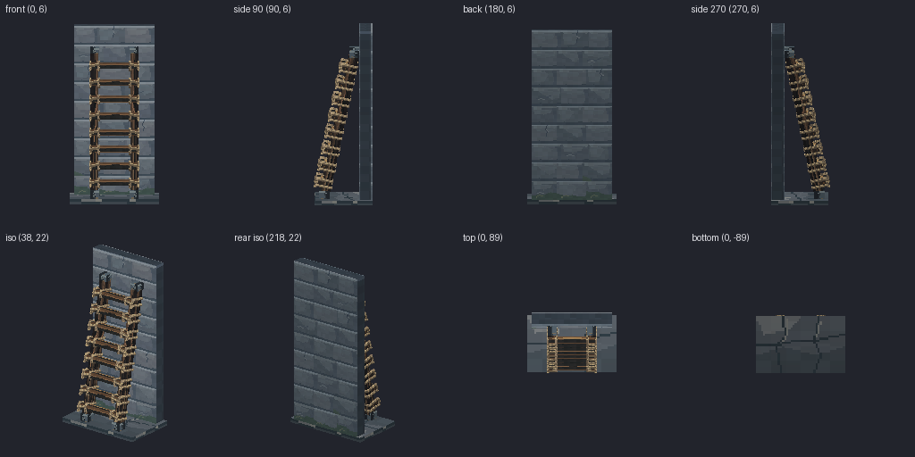 Wooden ladder from eight angles